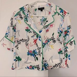 Topshop monkey print cropped button down, size 2